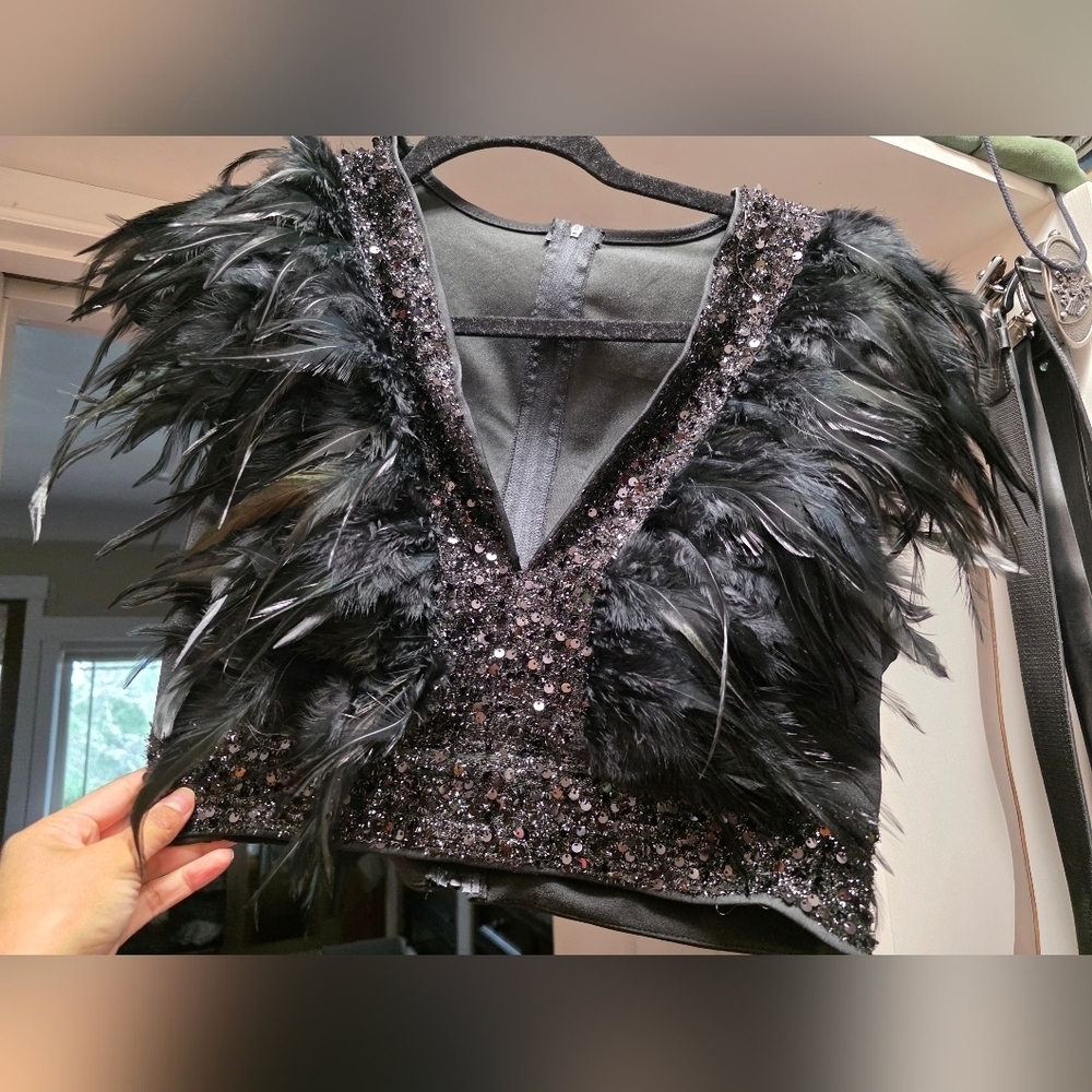 Black Feather and Sequin Top